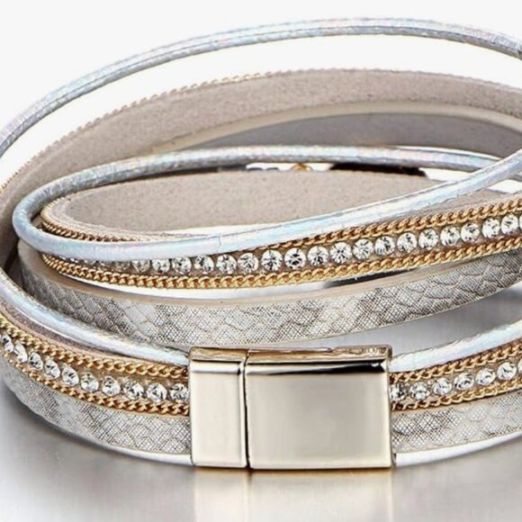 Leather Wrap Bracelets Multi-Layer Crystal Beads Cuff Bracelet Jewelry - AGATE - Picture 2 of 7